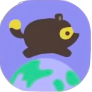 An icon of a tanuki running on top of the earth
