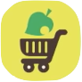 An icon of a shopping card with an animal crossing leaf